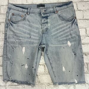 Purple Brand Distressed Paint Splatter Button Fly Denim Shorts Sz 36 NWOT